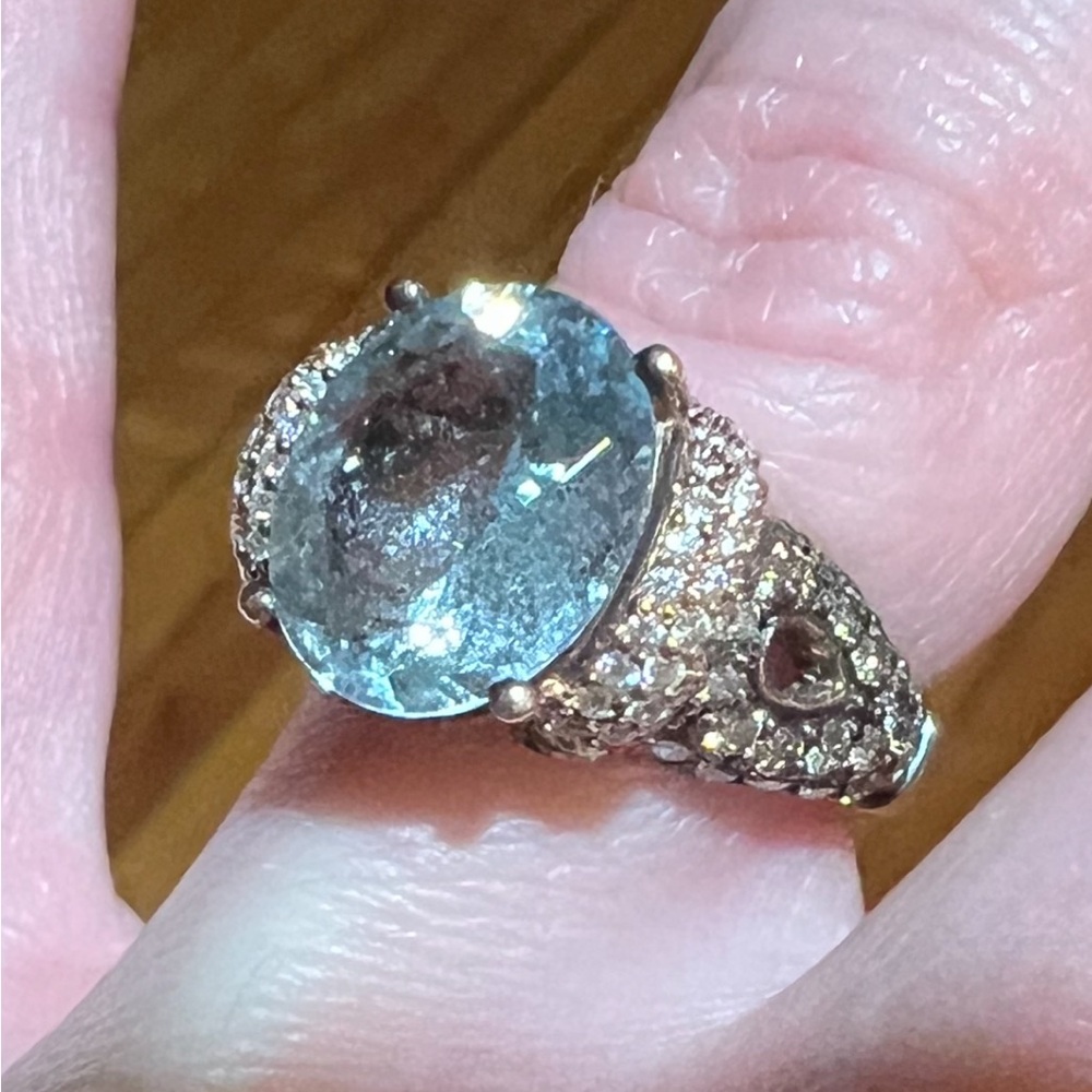 Authentic Levian 3 carat aquamarine chocolate diamond rose gold ring.